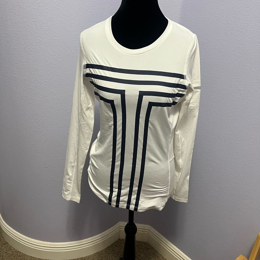 Tory Sport Women's White and Navy Long-sleeved Top